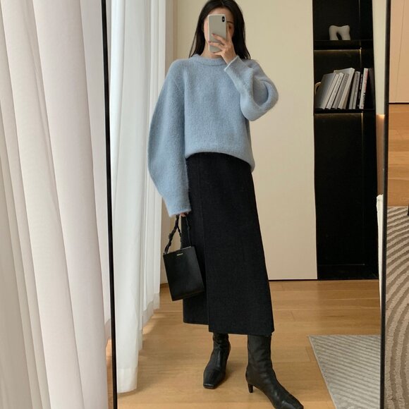 CHICJOC High-End 100% Wool Midi Wrap Skirt w/ Silk Waistband – Size 38 in grey - Picture 8 of 12